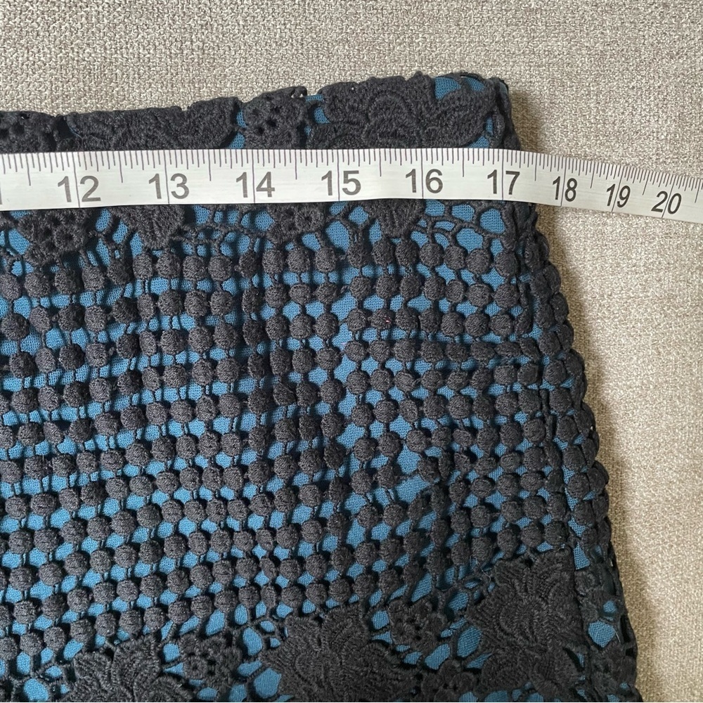 Loft Black Rivera Crochet Overlay Blue Zip Back Lined Skirt Office Work Wear - Picture 5 of 7